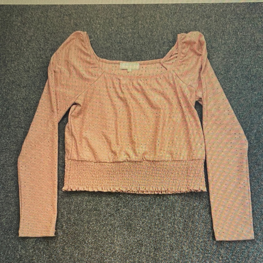 Peach Long-Sleeve Smocked Hem Women's Top